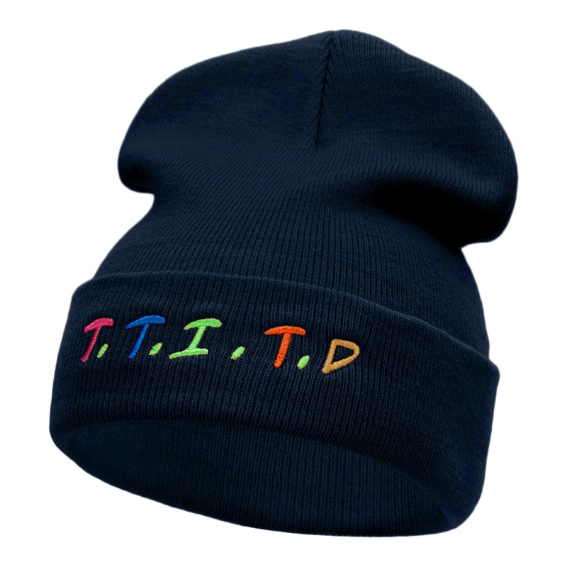 That Desert Thing Acronym Embroidered Long Knitted Beanie Navy One Size
