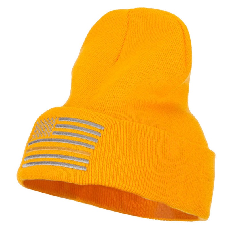 Thin Yellow Line USA Flag Embroidered Long Beanie Yellow One Size