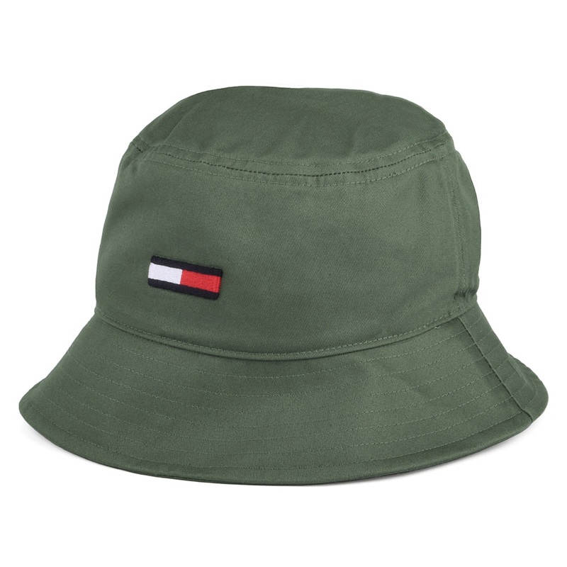 Tommy Hilfiger Hats TJM Flag Organic Cotton Bucket Hat – Dark Olive 1-Size