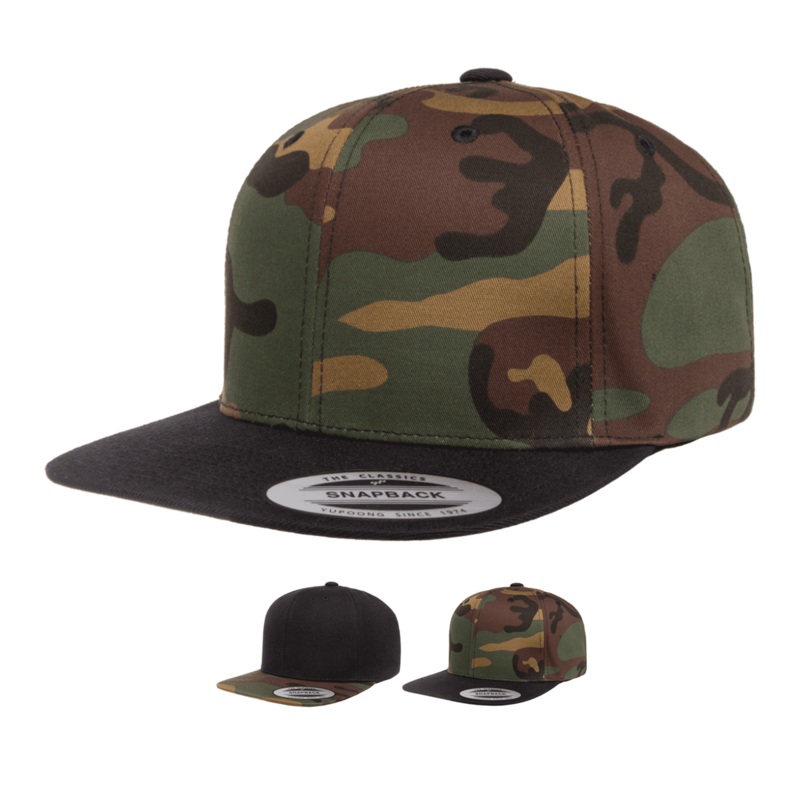 Yupoong 6089TC Premium Camo Snapback Hat, Flat Bill Cap, 2-Tone Camouflage – YP Classics Black/Green Camo