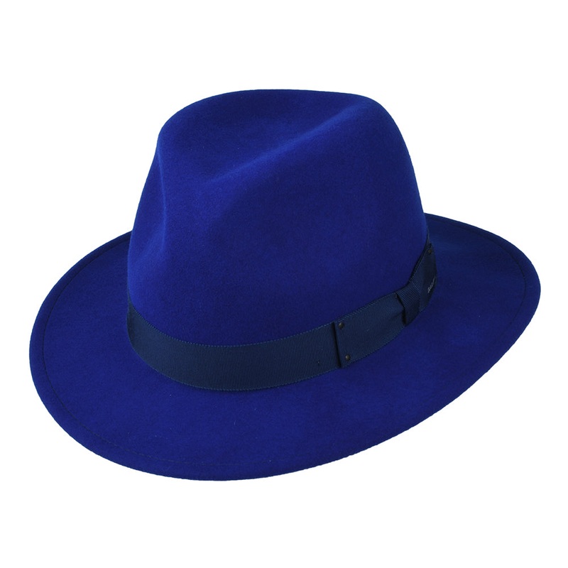 Bailey Hats Curtis Crushable Water Repellent Wool Felt Fedora Hat – Royal Blue S