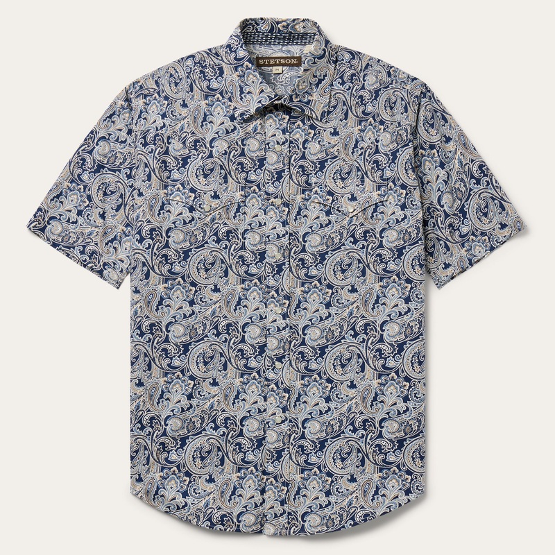Greenspring Paisley Short Sleeve Western Shirt Blue S