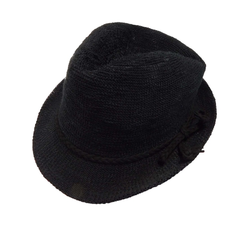 Kid’s Knobby Knit Fedora Hat – Black Black