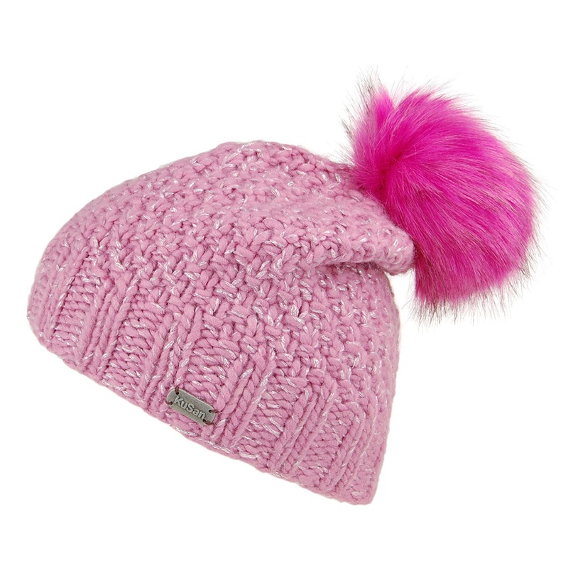 Kusan Moss Stitch Yarn Bobble Hat – Pink 1-Size