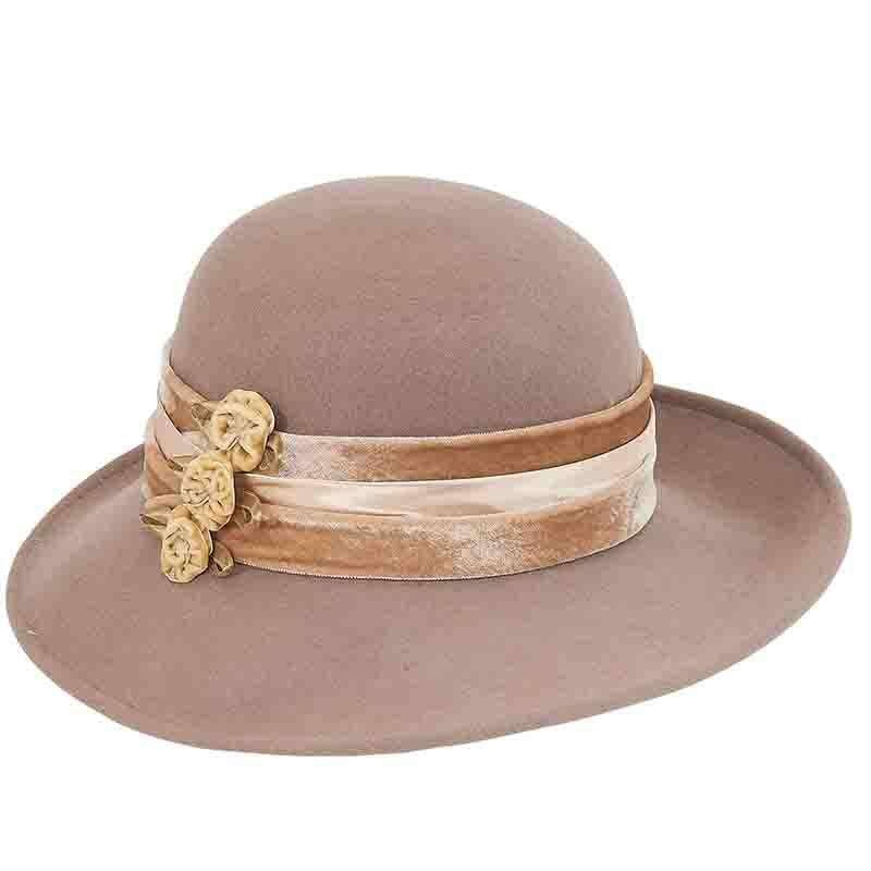 Large Brim Satin Adorned Wool Felt Hat by Adora-Camel Camel