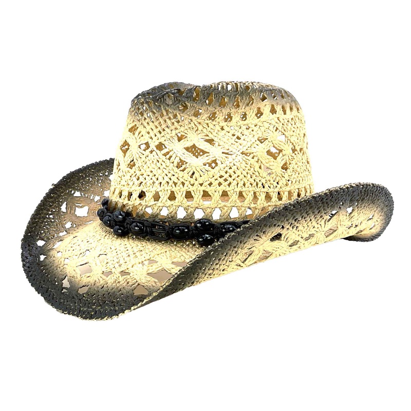 Macrame Band Lace Straw Cowboy Hat – Milani Hats Tan / Black M/L