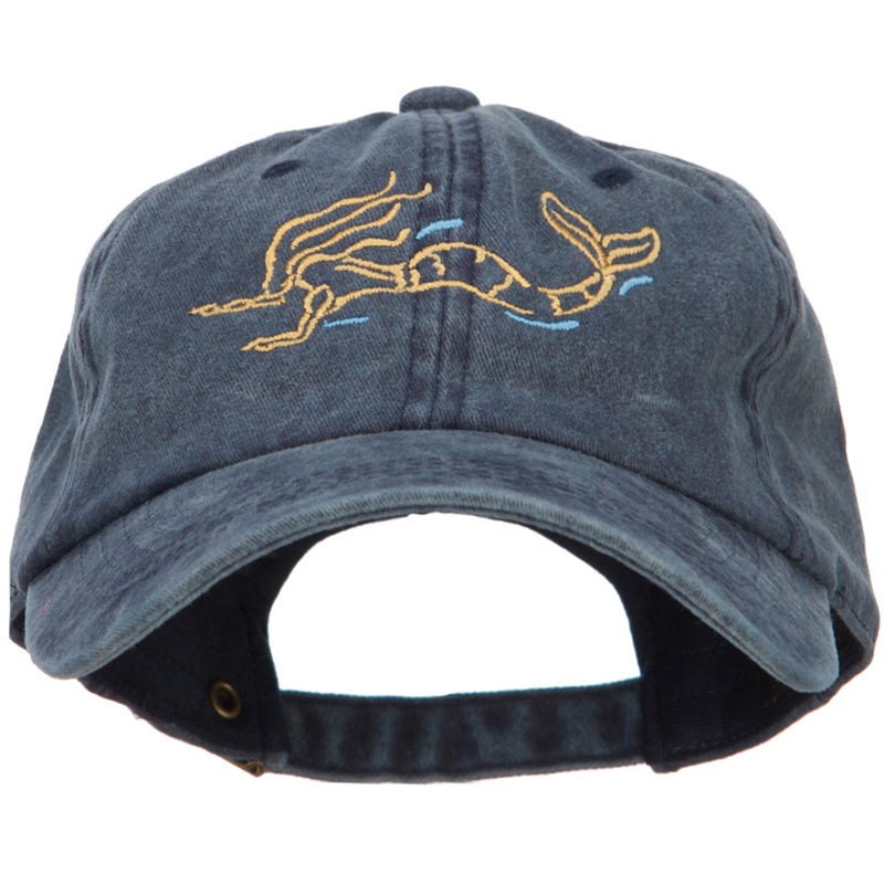 Mermaid Outline Embroidered Washed Cotton Cap Navy One Size