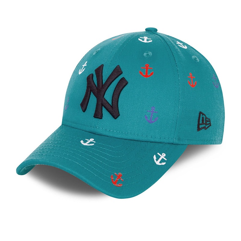 New Era Kids 9FORTY New York Yankees Baseball Cap – MLB All Over Graphic – Teal CHILD ADJ.