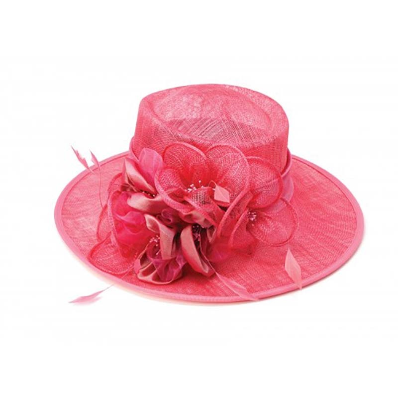 Pink Sinamay Dress Hat with Flower Blossom Pink
