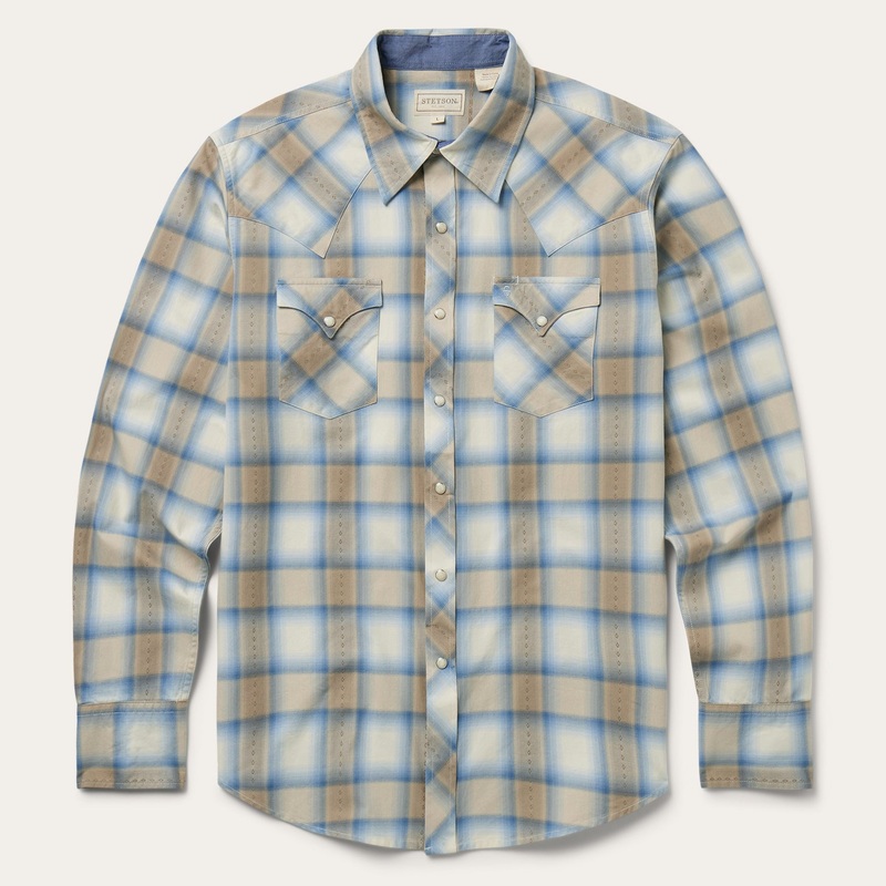 Sand Plaid Dobby Western Shirt Brown S
