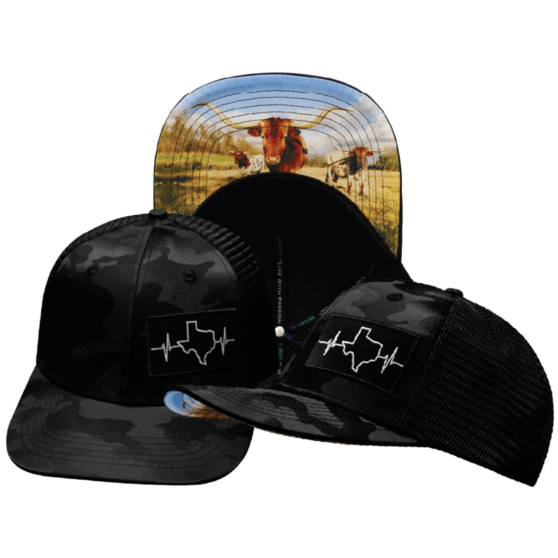 Texas Hat – Baseball Hat Fit – Black Camo / Black – Trucker Mesh
