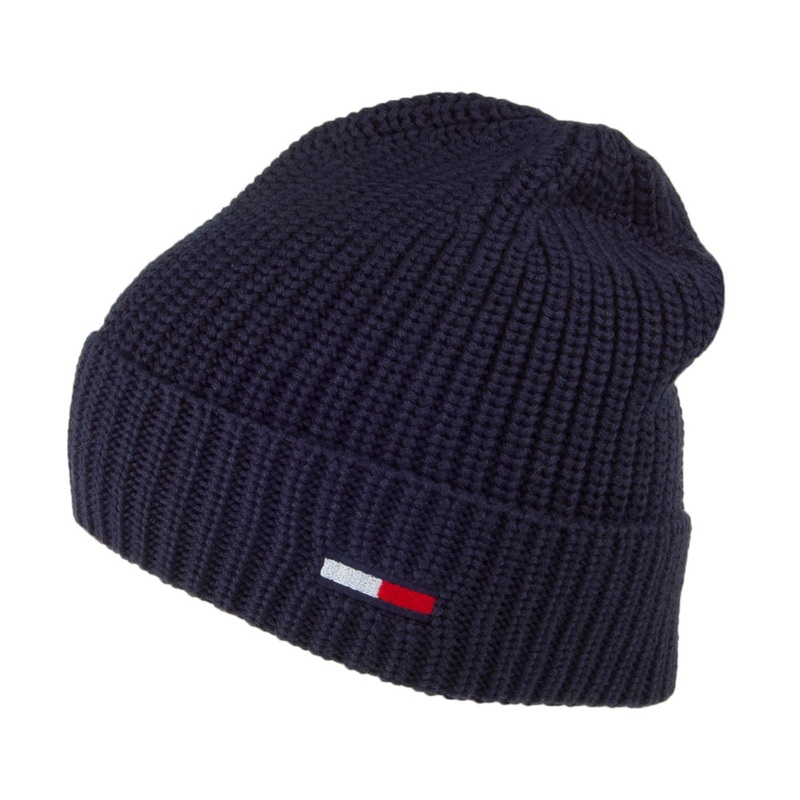 Tommy Hilfiger Hats TJM Flag Ribbed Beanie Hat – Navy Blue 1-Size
