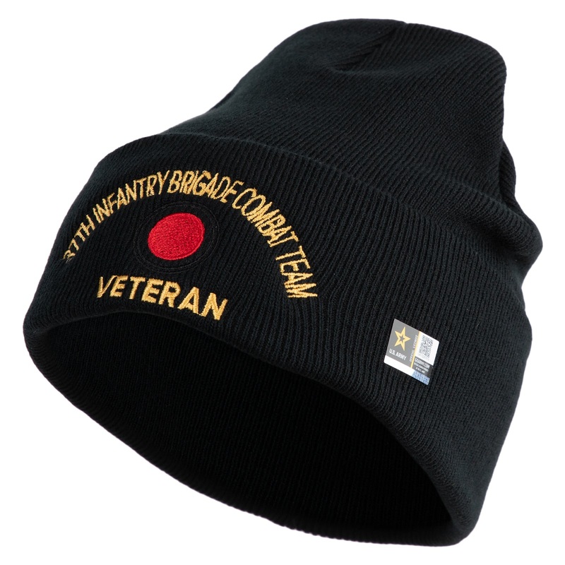 U.S. Army 37th Infantry Brigade Combat Team Logo Embroidered 12 Inch Solid Knit Cuff Long Beanie Made in USA Black One Size