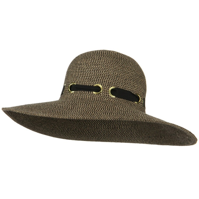 UPF 50+ Wide Flat Brim Black Trim Hat Black One Size