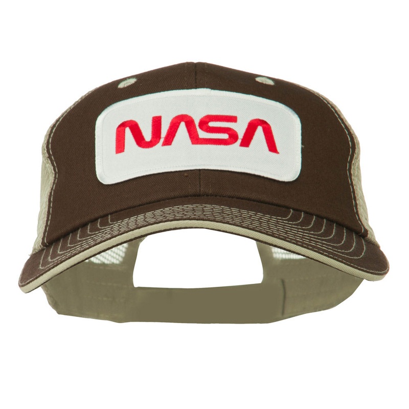 White NASA Big Size Cotton Twill Mesh Patched Cap Brown Beige XL-3XL