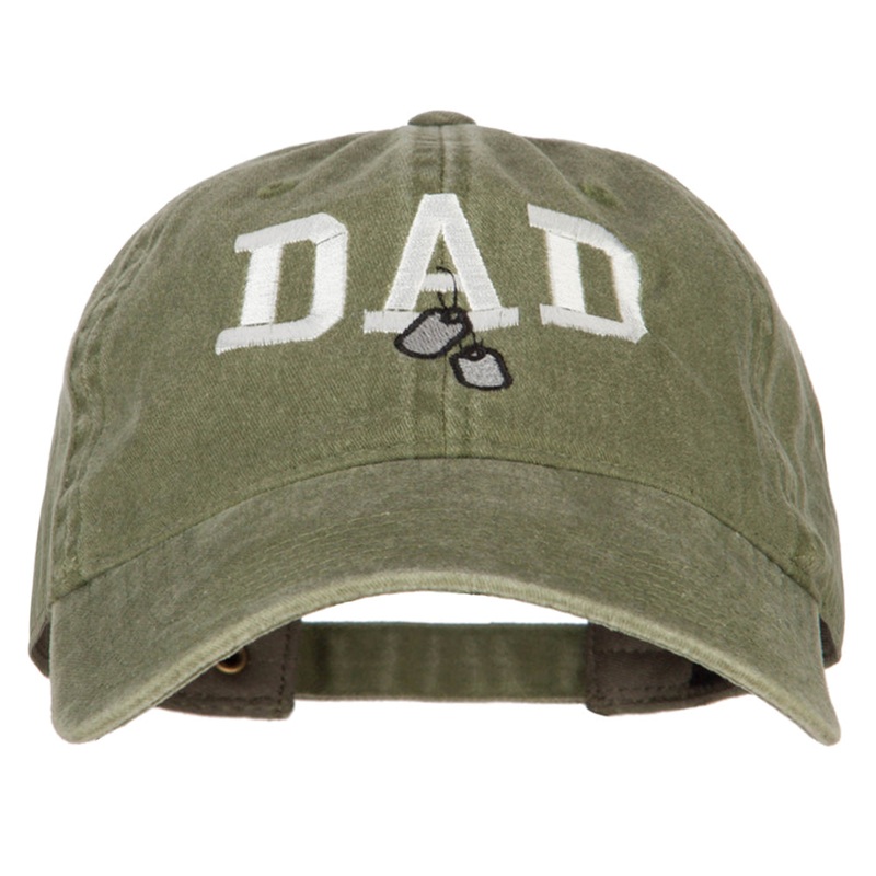 Dad with Military Dog Tags Embroidered Washed Cotton Twill Cap Olive One Size