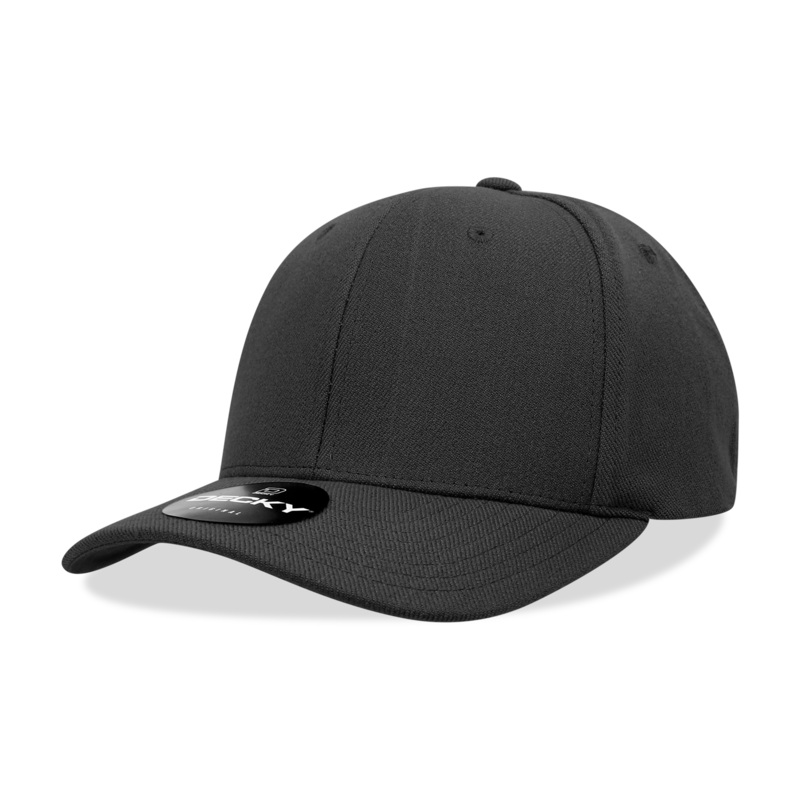 Decky 1016W Curve Bill Flex Hat, 6 Panel Structured Flex Cap Black