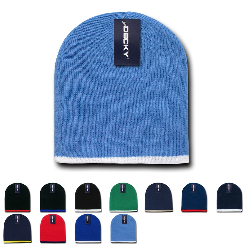 Decky 8007 – Acrylic Striped Short Beanie, Knit Cap Black/Red