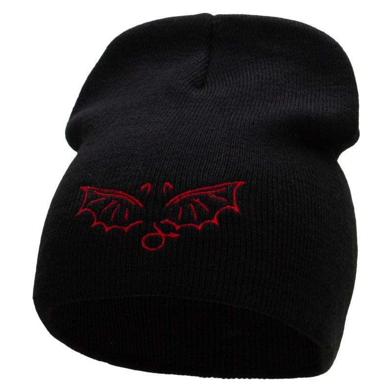 Devil Wings Embroidered 8 inch Acrylic Short Blank Beanie Black One Size