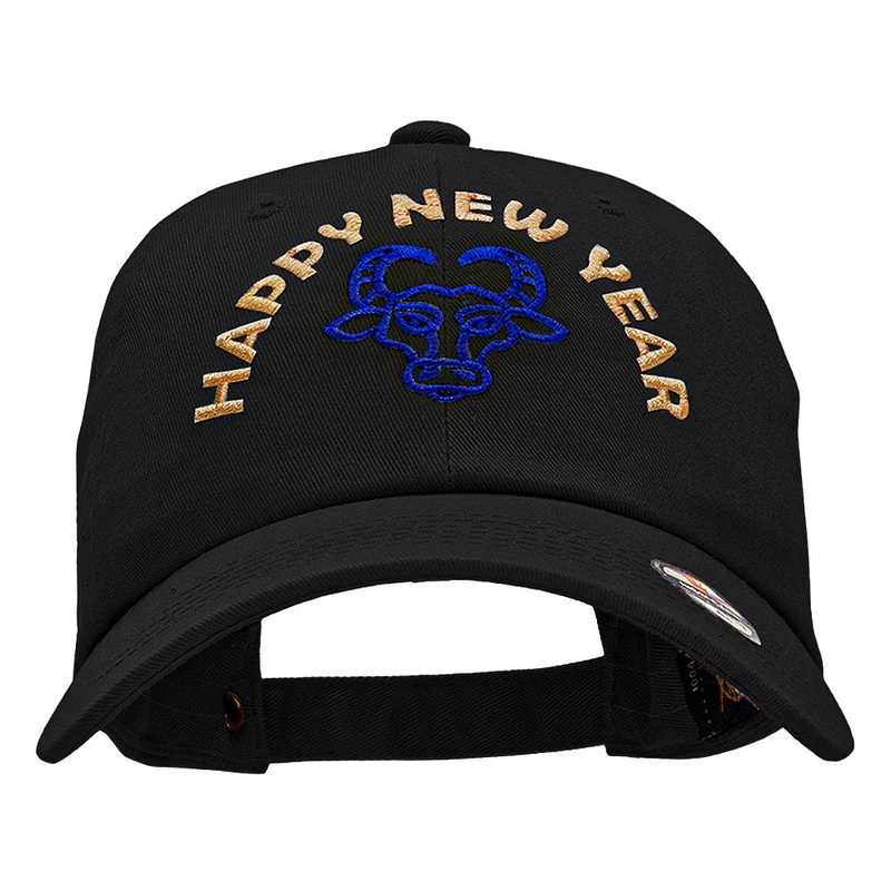 Lunar New Year Ox Embroidered Unstructured Cotton Twill Washed Cap Black One Size