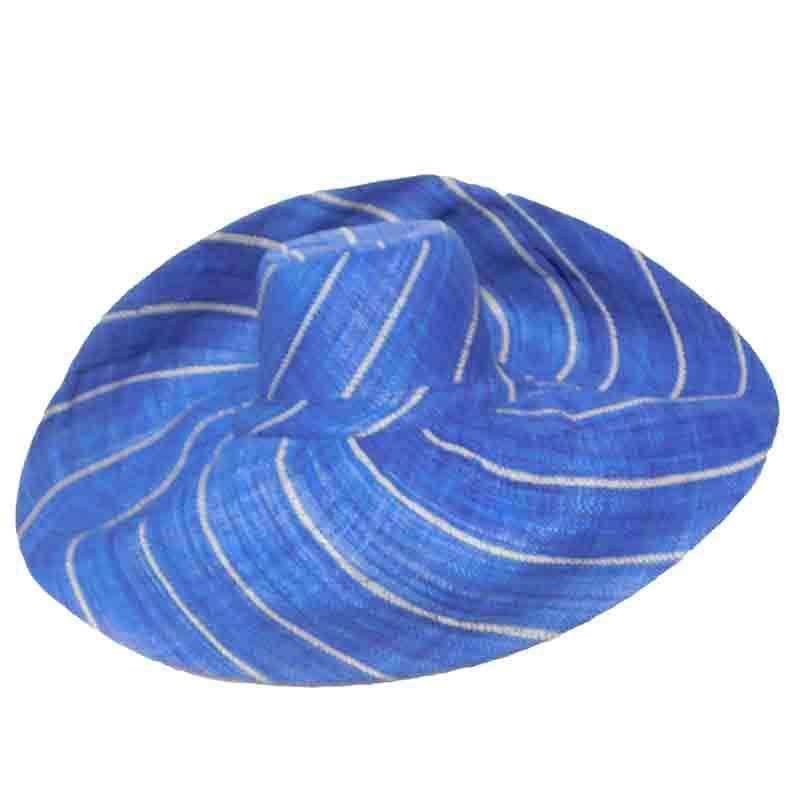 Madagascar Raffia Extra Large Brim Pinstripe Beach Hat Cobalt
