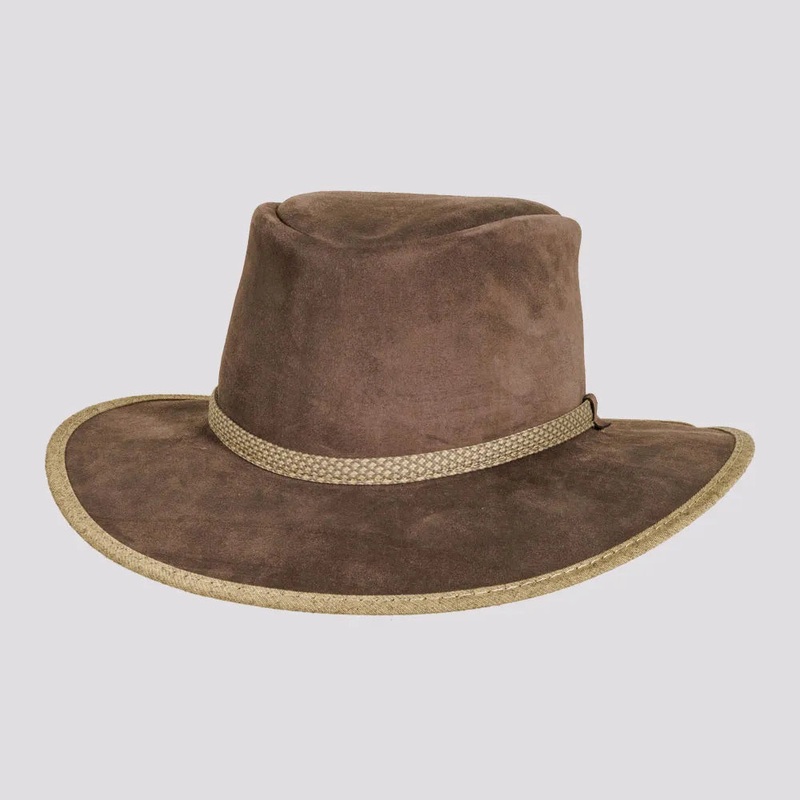 McKinley | Mens Genuine Leather Outback Hat with Suede Trim Steel MD