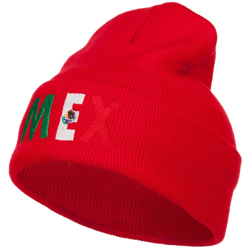 Mexico Embroidered Long Beanie Red One Size