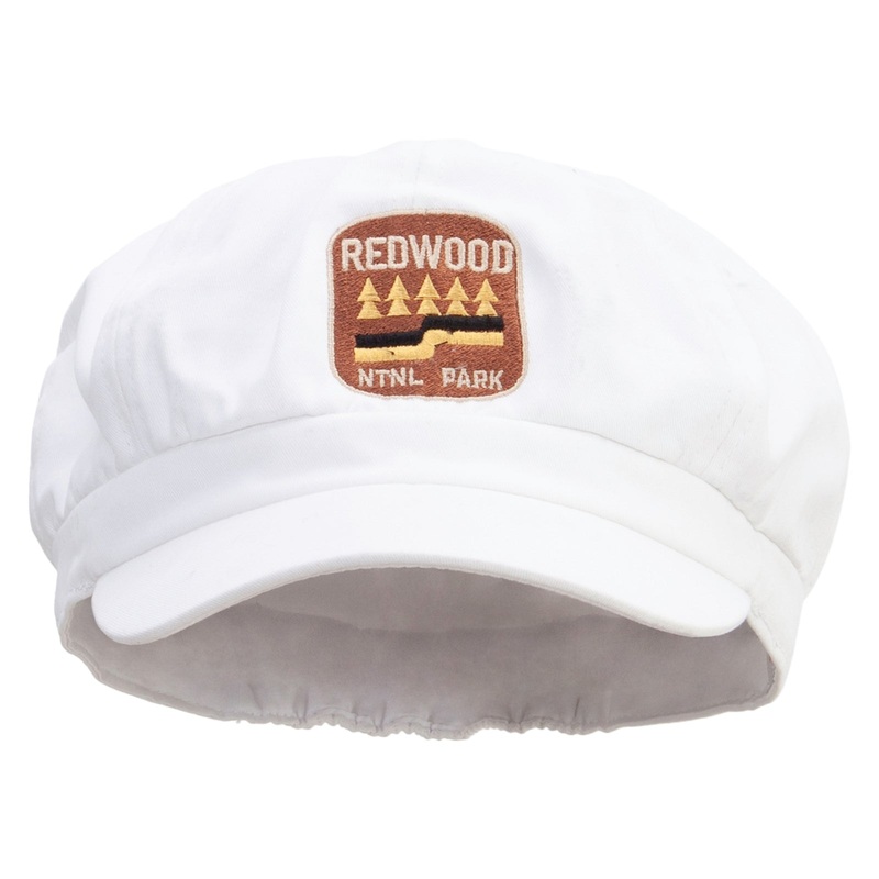Redwood Ntnl Park Embroidered Cotton Elastic Big Size Newsboy Cap White XL-2XL
