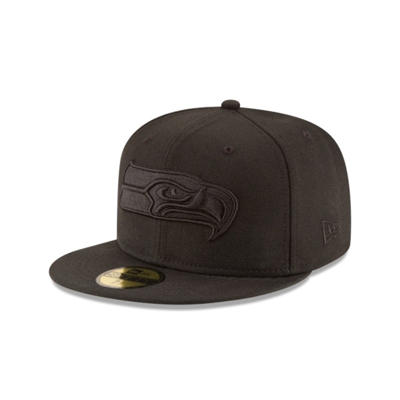 Seattle Seahawks Black On Black 59FIFTY Fitted Hat 6 7/8