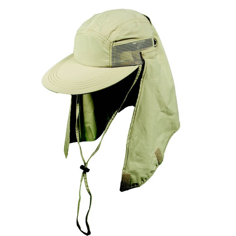 Supplex Nylon Fishing Cap with Chin Strap and Sun Shield – DPC Outdoor Hats Khaki OS