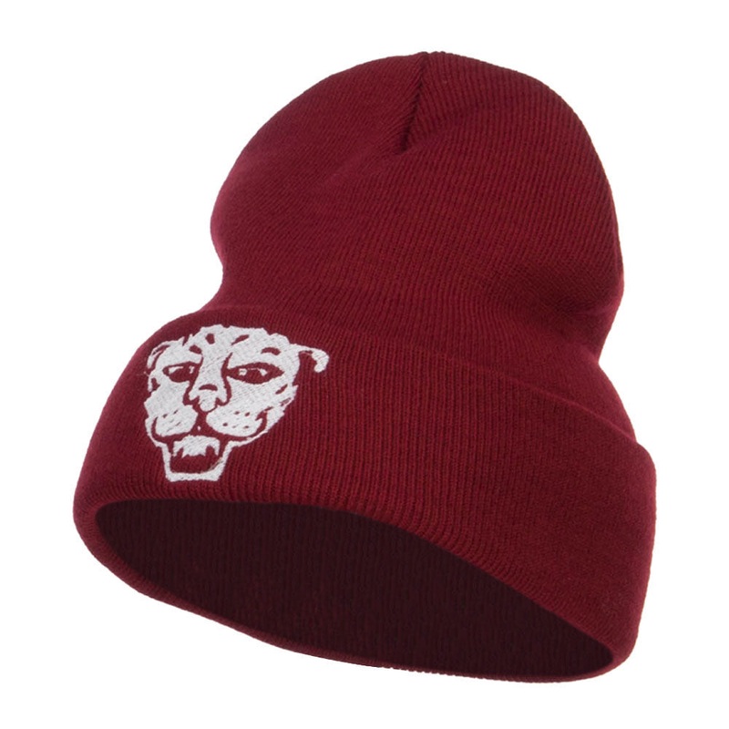 Tiger Emblem Embroidered Long Beanie Maroon One Size