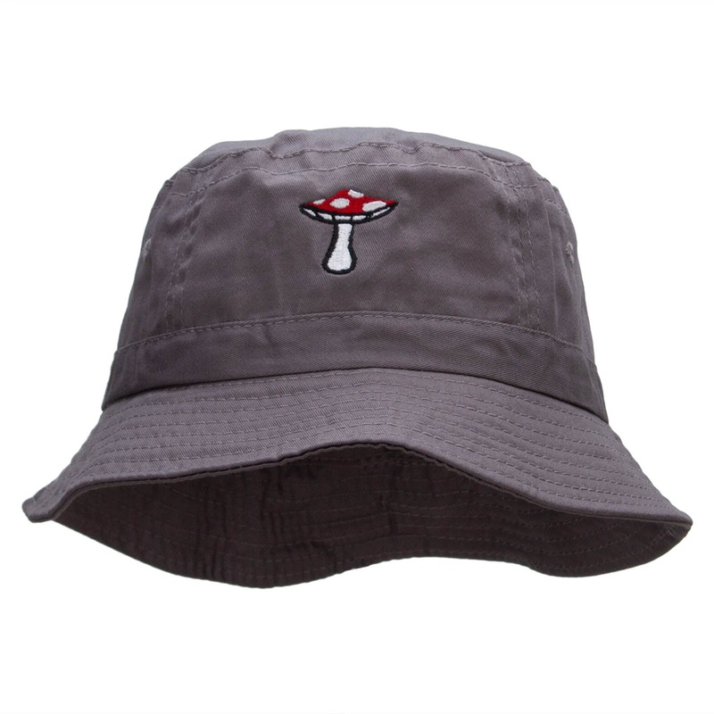 Toadstool Mushroom Embroidered Bucket Hat Charcoal One Size