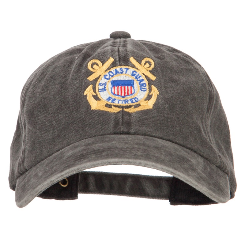 US Coast Guard Retired Anchors Embroidered Washed Cotton Cap Black One Size