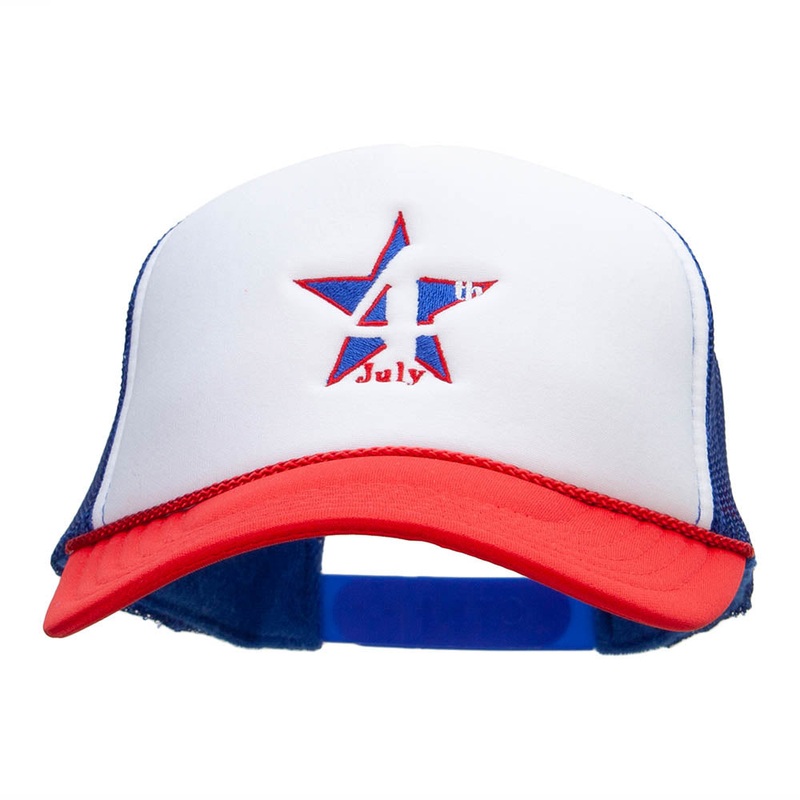 4th Of July Star Embroidered Foam Panel Mesh Snapback White Royal One Size