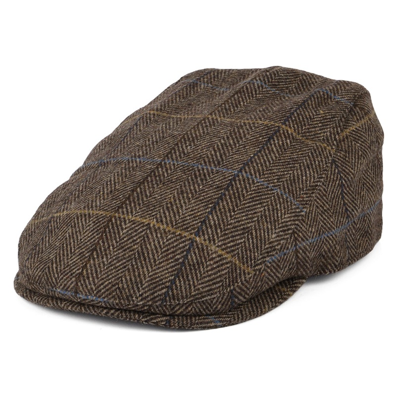 Barbour Hats Cheviot Windowpane Herringbone Flat Cap With Earflaps – Brown S