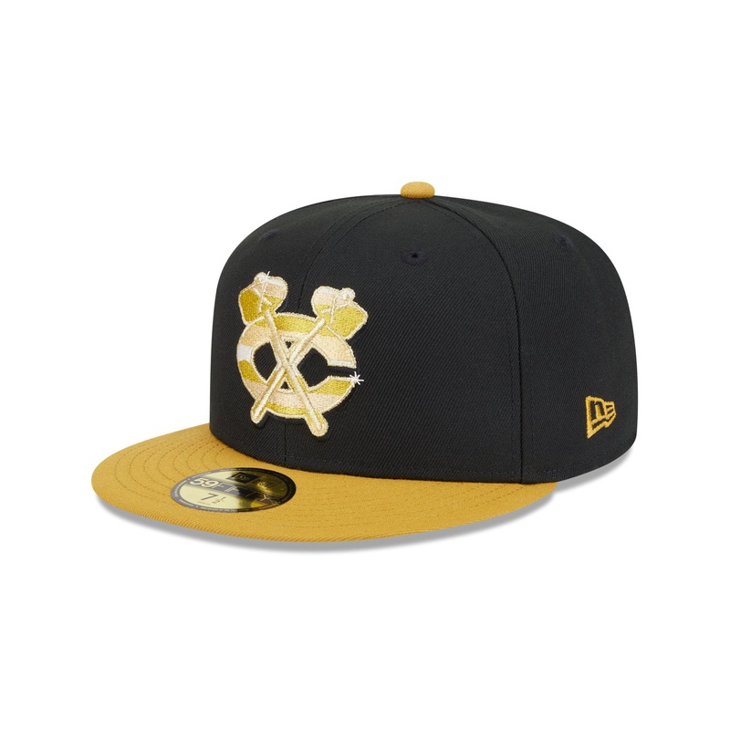 Chicago Blackhawks Metallic Gold Logo 59FIFTY Fitted Hat 7