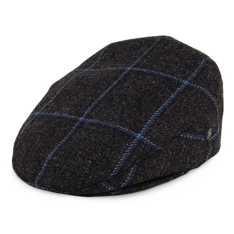City Sport Saxony Windowpane British Wool Flat Cap – Charcoal 55