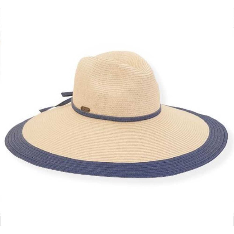 Extra Wide Brim Straw Beach Hat with Denim Accent – Sun ‘N’ Sand Hat Natural OS (57 cm)