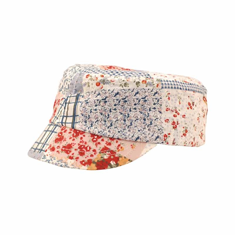 Floral Patchwork Cotton Cadet Cap for Small Heads Blue Small (55 cm)