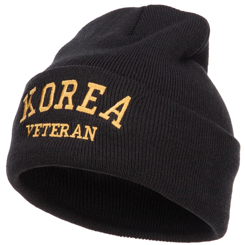 Korea Veteran Embroidered Long Beanie Black One Size