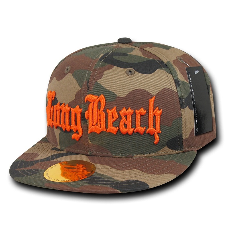 Long Beach City Camo Snapback Flat Bill Hat, Camo/Orange Camo/Orange