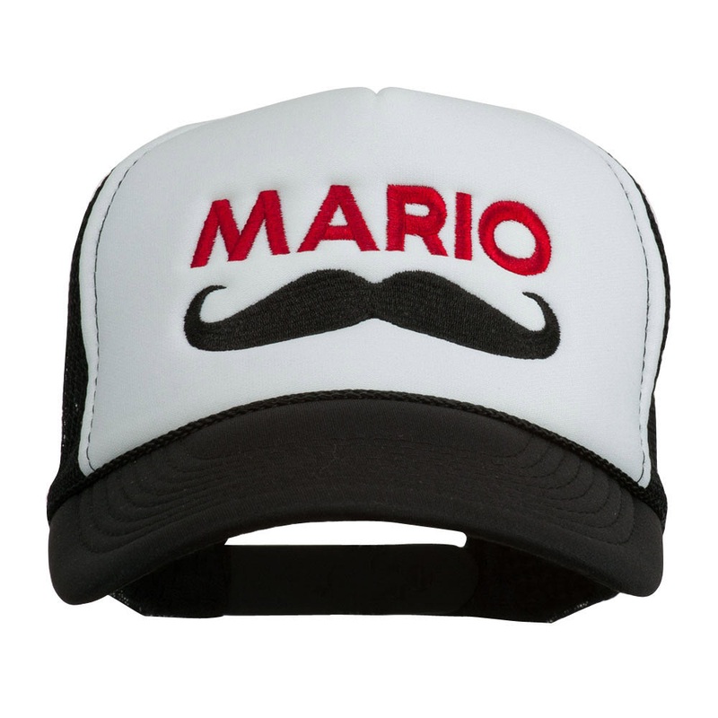 Mario Mustache Embroidered Foam Mesh Cap Black White One Size