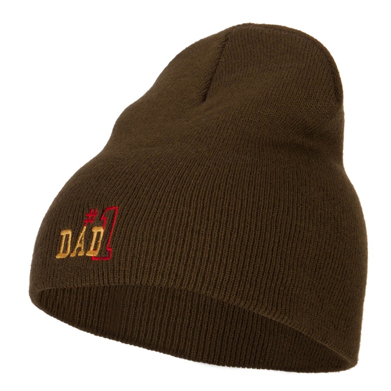 Number 1 Dad Outline Embroidered Big Stretch Short Beanie Olive XL-3XL
