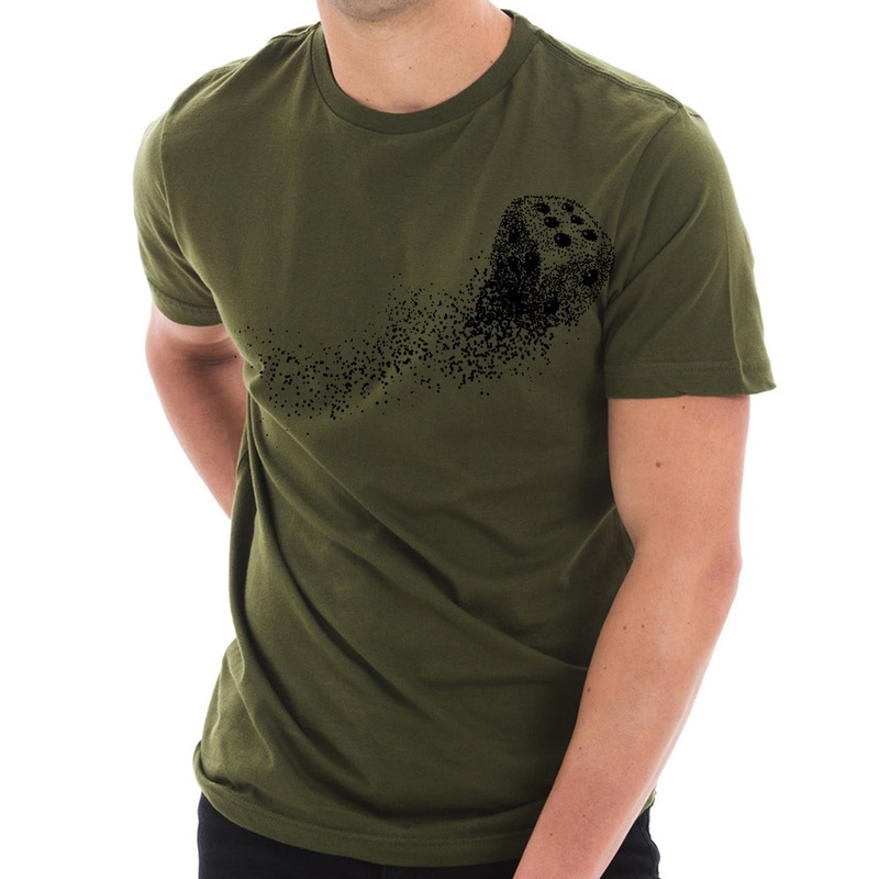 Particle Dice Embroidered Unisex Ring Spun Combed Cotton Short Sleeve Deluxe Jersey T-Shirt Army Green XS