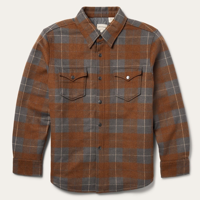 Plaid Western Shirt Jacket Brown S