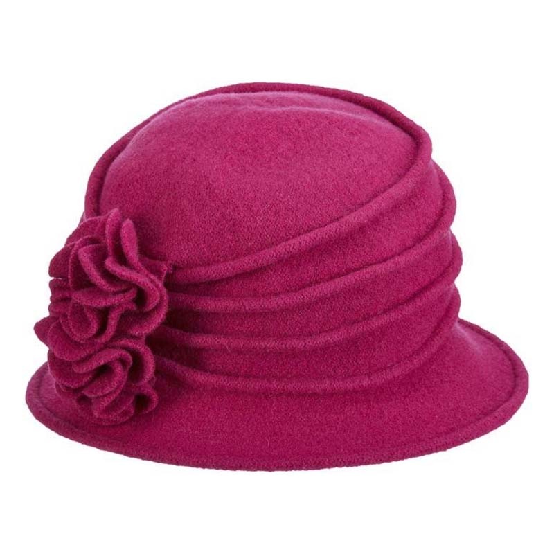 Pleated Wool Beanie Hat with Floral Accent – Scala Hat Berry