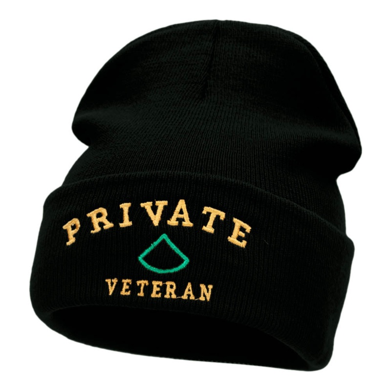 Private Veteran Embroidered Long Knitted Beanie Black One Size
