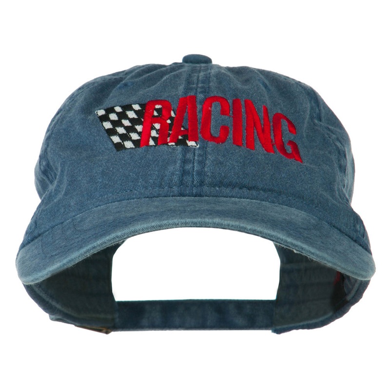 Racing Checkered Flag Embroidered Cap Navy One Size