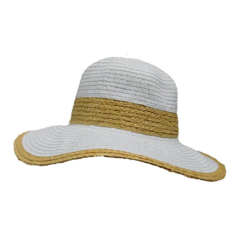 Ribbon Sun Hat with Raffia Trim by JSA for Women White