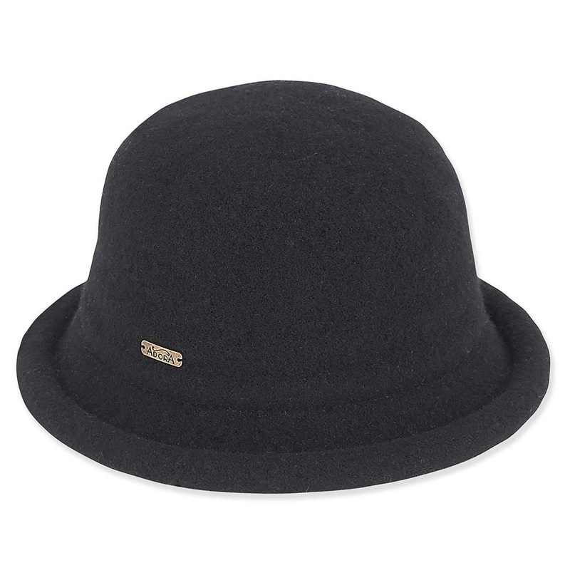 Soft Knit Wool Cloche Hat with Rolled Edge – Adora Wool Hat Black Medium (57.5 cm)